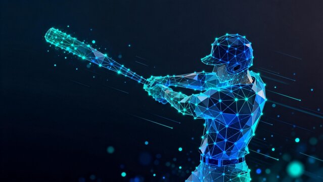 Abstract digital baseball player in motion - Powered by Adobe