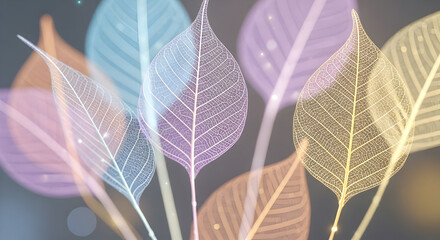 Delicate Leaf Skeletons in Pastel Hues - A Study in Translucence.