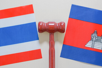 Laws of Thailand and Cambodia concept. Judge gavels on Thailand and Cambodia. 

