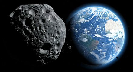 Asteroid approaching Earth, a cosmic collision concept with space rock.