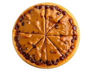 Sweet dessert cut into triangular slices and covered in caramel sauce