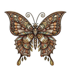 Intricate Butterfly Illustration with Ornamental Details and Earthy Tones.