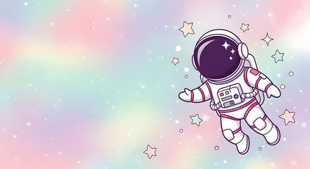 Whimsical Astronaut Floating in a Pastel Galaxy with Stars.