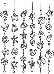 Hanging Sea Summer Ornament Vector – Coastal Beach Decorations, Ocean-Themed Hanging Elements, and Tropical Holiday Illustration Artwork © wanda