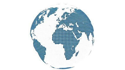 Abstract earth globe blue pixel world map on white