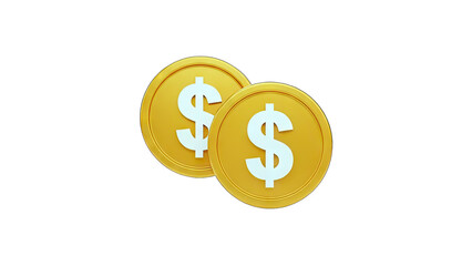 Obraz premium 3D Two golden dollar coins with dollar signs on transparent background
