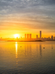 Naklejka premium Sunrise over Xiamen, Fujian Province, China