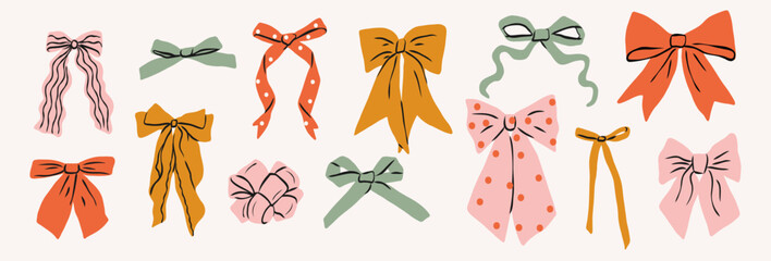 Flat vector colorful retro bows collection
