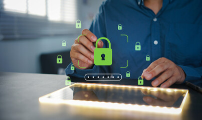 dashboard, security, technology, network, futuristic, interface, innovation, future, control, smart. digital padlock icon, cyber security network and data protection technology on dashboard HUD.