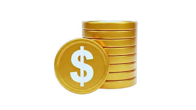 3D Stack of gold coins with dollar sign on transparent background - Powered by Adobe
