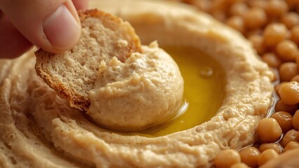 Hummus Dip with Olive Oil and Chickpeas.