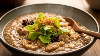 Steaming Hot Porridge with Fresh Herbs.