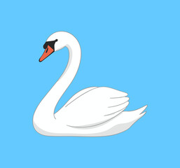 Naklejka premium Graceful White Swan Swimming on Blue Water Background for Nature Wildlife Lake Environment and Romantic Wedding Invitation Design