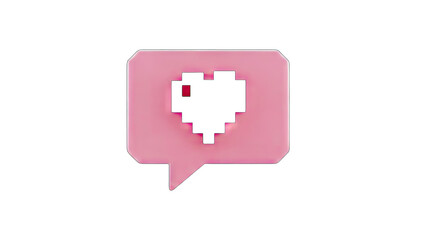 Obraz premium 3D Pixel Heart in Pink Speech Bubble Icon on transparent background