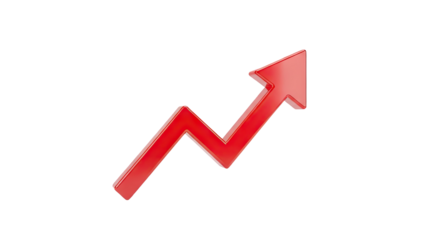 3D Red arrow graphic showing upward trend on transparent background
