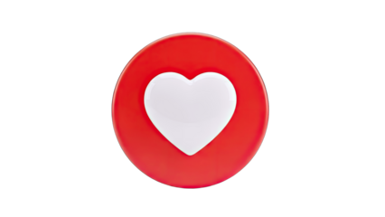 3D Red circle with white heart icon on transparent background