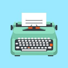 Retro Mechanical Typewriter Vector Illustration of Vintage Writing Machine with Paper for Creative Authors and Journalists