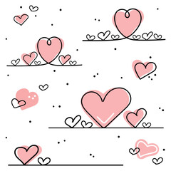Heart drawing, done with continuous lines. Set. Love concept in a minimalist style.