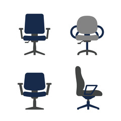 Fototapeta premium Professional office chair icons set featuring different perspectives including front and side views for workspace design