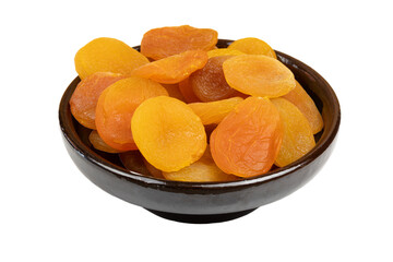 Bol d&rsquo;abricots secs sur fond blanc