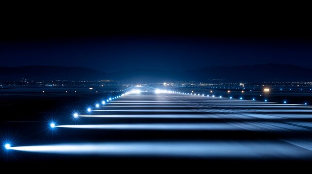Technicians calibrating runway edge lights and approach indicators, LED fixtures flickering in patterns as systems undergo precision testing &mdash; airfield lighting maintenance and nighttime landing