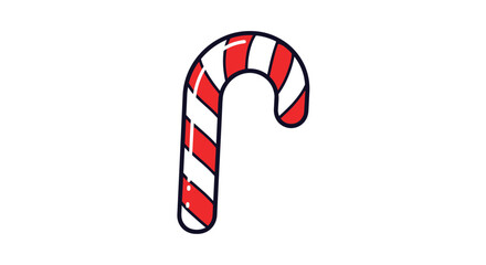 Obraz premium Single Christmas candy cane with red and white stripes illustrated in a simple hand-drawn style on white background for holiday design.