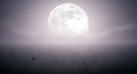 Ethereal Moonlit Landscape - A Serene Nighttime Scene with a Glowing Moon.