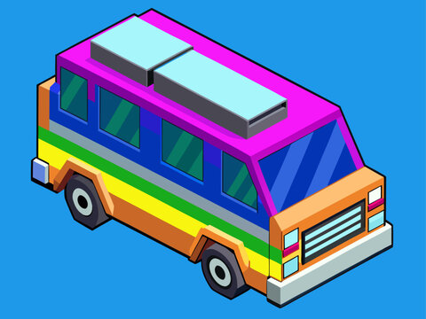 Colorful bus on blue background