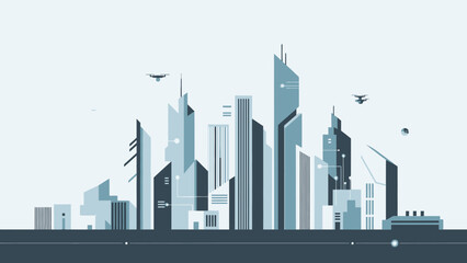 Skyline Silhouette: A contemporary cityscape stands against a muted backdrop, showcasing modern architectural marvels. It highlights the urban design of the structures.
