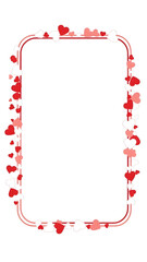 A decorative border frame adorned with numerous red and pink hearts on a white background.