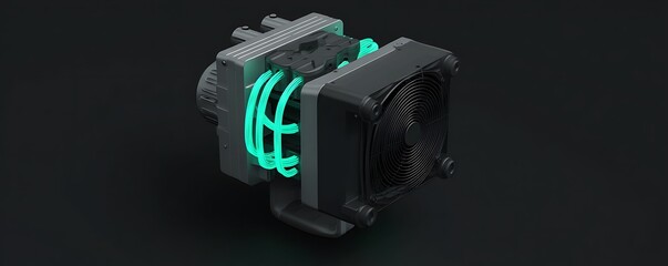 Virtual reality modular device mockup with glowing connector lines and grey body