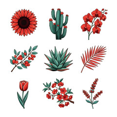 Botanical Illustration - A Vibrant Collection of Flowers and Plants.