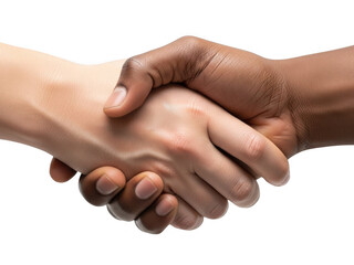 Diverse hands completing a firm handshake symbolizing unity on transparent background
