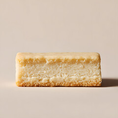 Golden Shortbread Delight: A close-up studio shot of a perfectly baked shortbread biscuit, a treat, showcasing its golden color and inviting texture. 