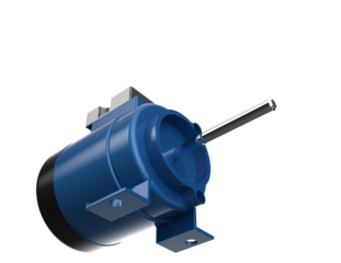 Blue Industrial Electric Power Motor 3D Render: High Resolution Detailed AC Induction Machine Component Isolated on Transparent PNG Background for Engineering and Technology Projects.