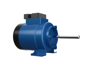 High-Resolution 3D Render of Small Blue Industrial Electric Motor with Terminal Box. PNG on Transparent Background for Mechanical Engineering, Automation Diagrams, CAD, Schematics, and Technical