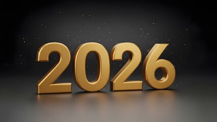 Golden 2026 numbers on dark background with sparkling particles
