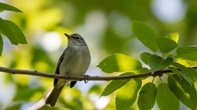 Captivating close-up of a warbling vireo perched gracefully on a branch in nature during daytime
