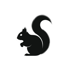 Black Squirrel Silhouette on White Background with Detailed Fur Texture.