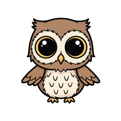 Adorable Brown Owl with Big Eyes Cartoon Illustration.