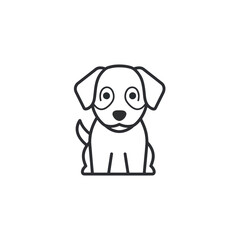 Cute Puppy Dog Sitting Line Art Illustration.