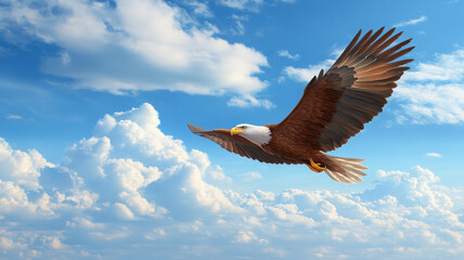 Eagle flying blue sky cloud majestic freedom wildlife nature mountain illustration