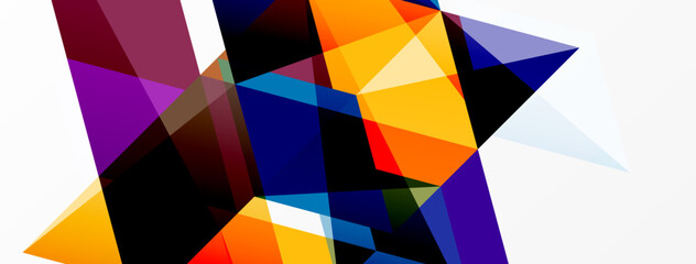 Obraz premium Abstract geometric shapes overlap, creating dynamic composition. Vivid colors dominate white background. Modern design elements present.