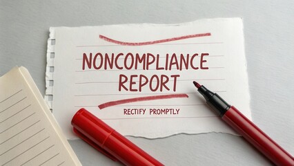 Noncompliance Report Document on Grey Background with Red Marker for Immediate Rectification and Task Management