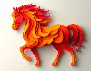 Modern Papercut Illustration of a Galloping Flaming Stallion Celebrating Year of the Fire Horse 2026