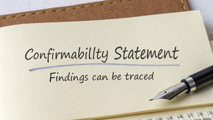Confirmability Statement with Fountain Pen on Notebook Page Showing Important Research Documentation Insights
