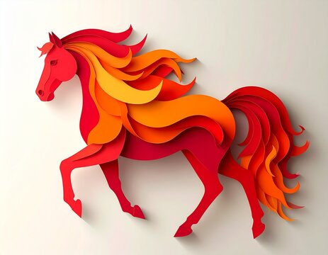 Elegant Layered Paper Cut Fire Horse with Vibrant Red and Orange Shapes for Year of the Fire Horse 2026