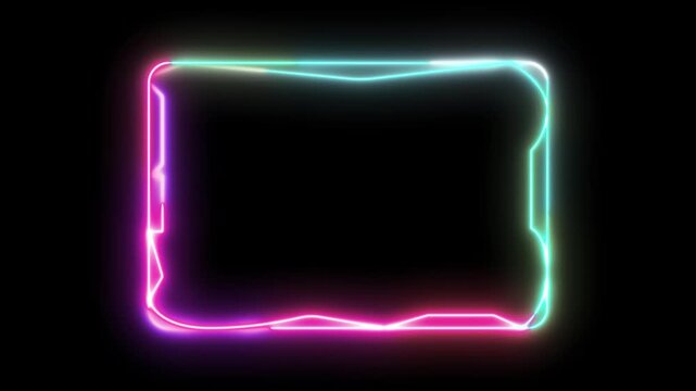 Sci Fi Neon Glow Frame Animation on Black Background, Futuristic HUD Border with Colorful Light Trails, Digital Interface Panel, Abstract Cyberpunk Neon Outline Design