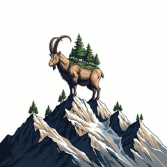 Majestic Ibex Standing Proudly on a Rocky Mountain Peak.