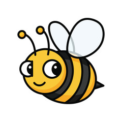 Cute cartoon bee with big eyes and black and yellow stripes.